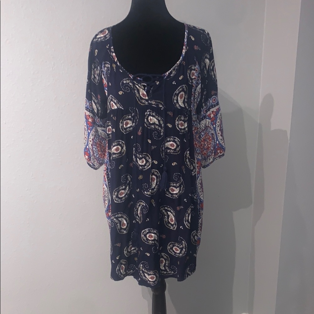 Navy Paisley Print Dress